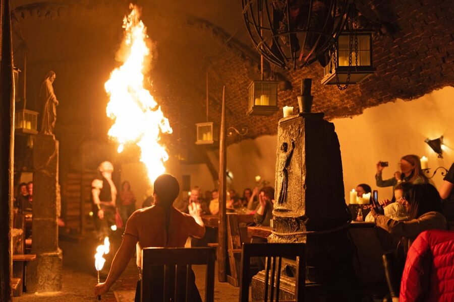 From Prague: Medieval Dinner, Show, Castle and Brewery - Inside the Dětenice medieval tavern