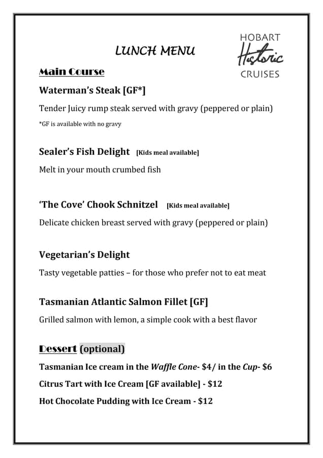 Hobart: Historic Lunch Cruise - What lunch is really like onboard