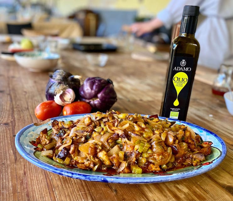 Sicilian cooking class in the historic baglio Florio Adamo - The first Sicilian dishes: caponata, arancine and bruschetta